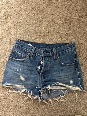 Levi’s Blue Dark Wash 501 Denim Distressed High-Rise Shorts